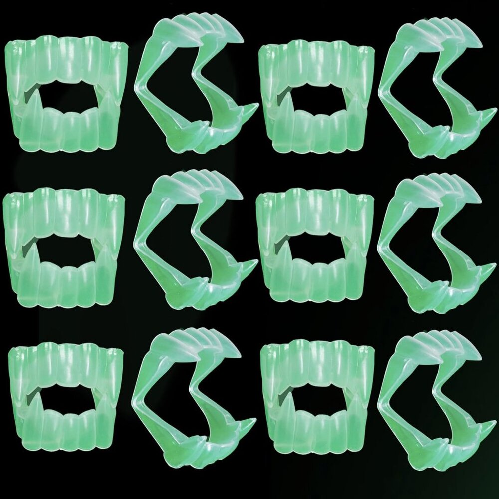 Vampire Teeth Clear Fangs - Glow in The Dark Glowing Transparent Dracula Teeth -